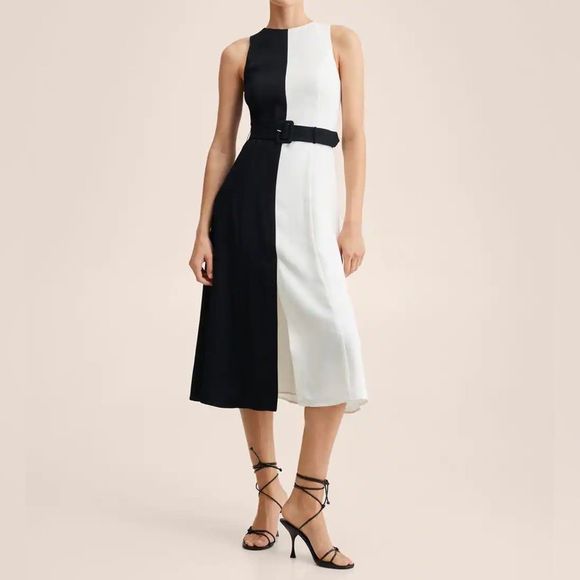 Mango Monochrome Dress White Black New - Picture 3 of 10